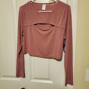 NWT BP Mauve Ribbed Cutout Crop Top XL
